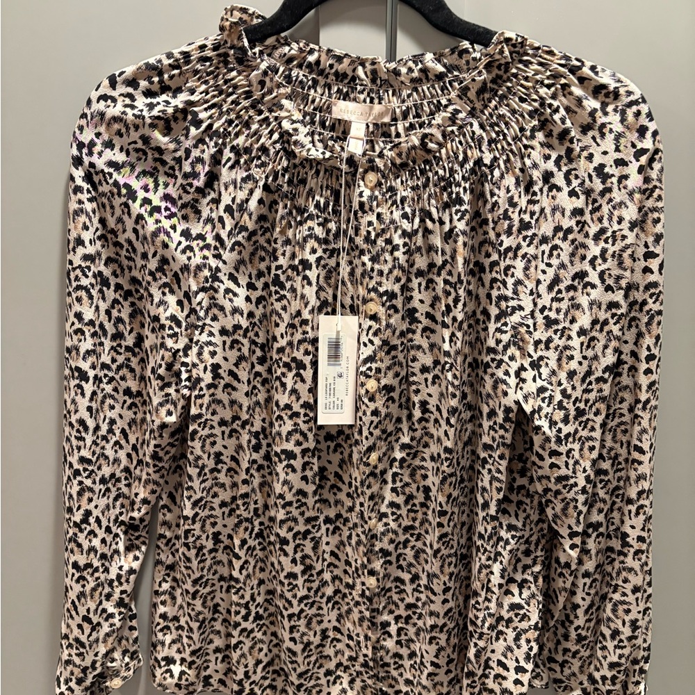 Rebecca Taylor Leopard Print Blouse - Black and Cream